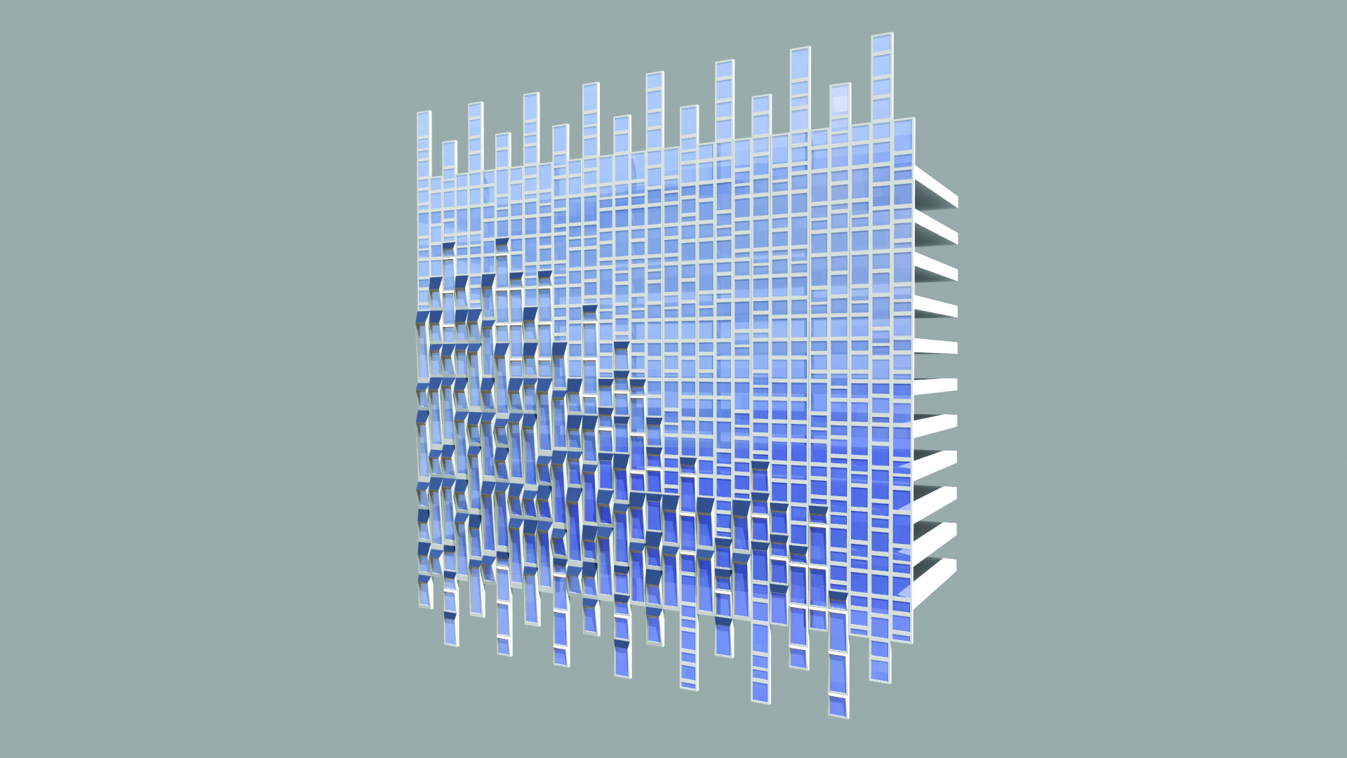 computer model of a building facade covered in photovoltaic panels