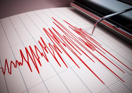 Photograph shows the lines on a seismograph. 