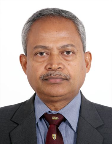 Portrait of Kamal Laksiri - man in gray suit and tie looking at camera