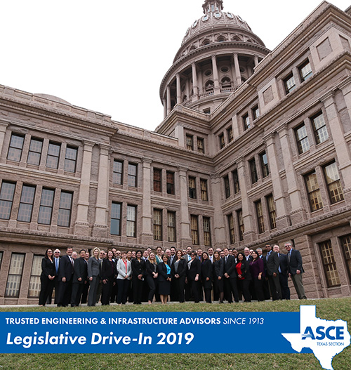 Texas ASCE members outside the state capitol during the Legislative Drive-in, 2019