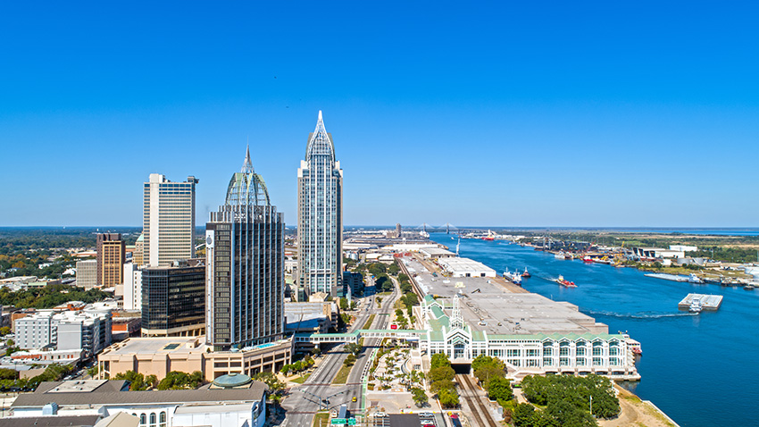 Aerial view of downtown Mobile, Alabama