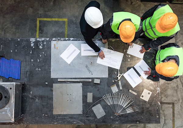 Birds eye view of engineers on site