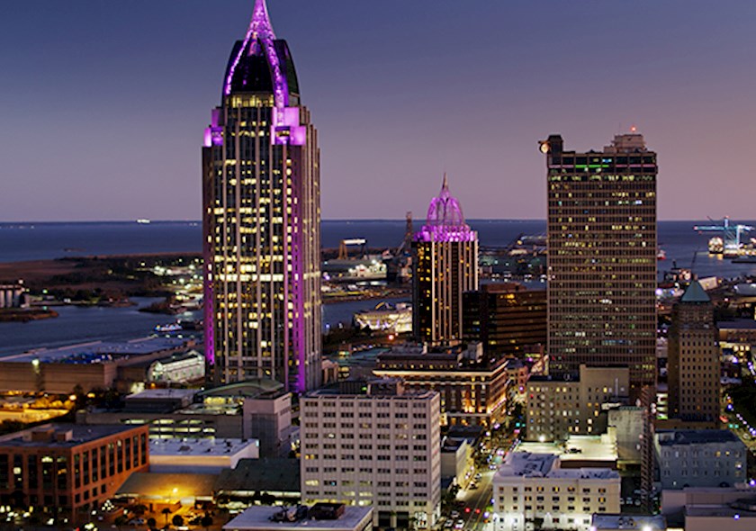 Mobile, Alabama skyline at dusk