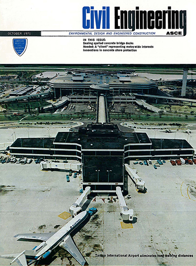 Cover photo of the 1971 October issue of CE Magazine, featuring an aerial photo of the Tampa International Airport.