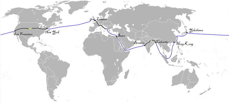 Map of Verne's planned itinerary