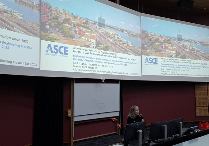 April J. Lander, ASCE Region 10 Director, delivering a keynote address on how ASCE supports engineers in practice and research on Artificial Intelligence.