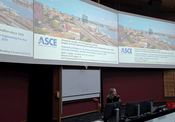 April J. Lander, ASCE Region 10 Director, delivering a keynote address on how ASCE supports engineers in practice and research on Artificial Intelligence.