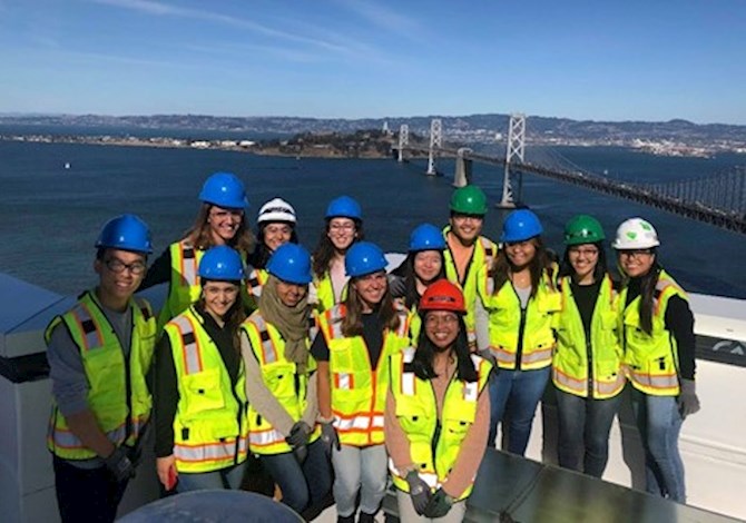 Students visiting a construction site in San Francisco. 