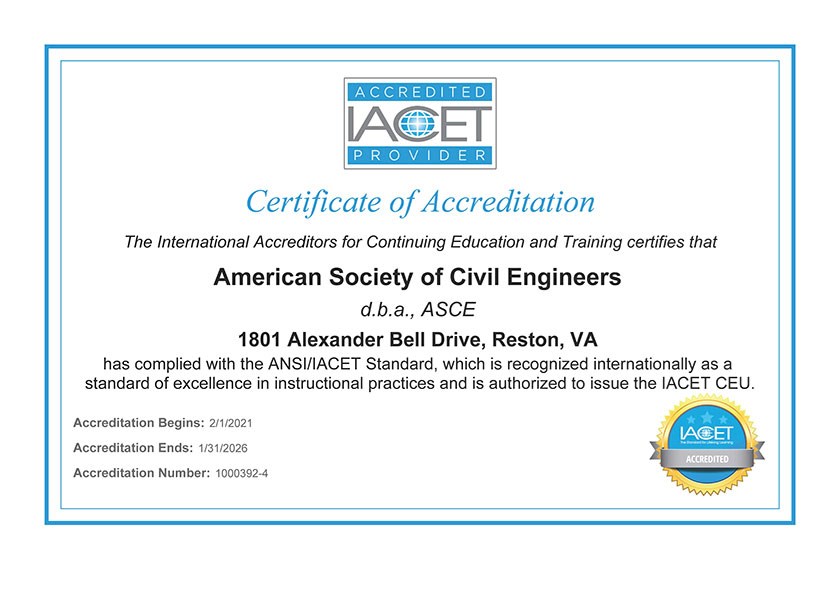 ASCE IACET Accreditation Certificate Image