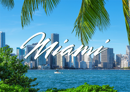 Miami waterfront skyline with palm trees, representing the location of ASCE Seminar Week Miami 2027.