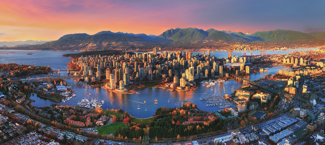 Geo-Congress 2024: Aerial skyline view of Vancouver at sunset