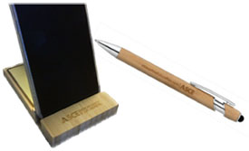 Etched bamboo phone stand and pen