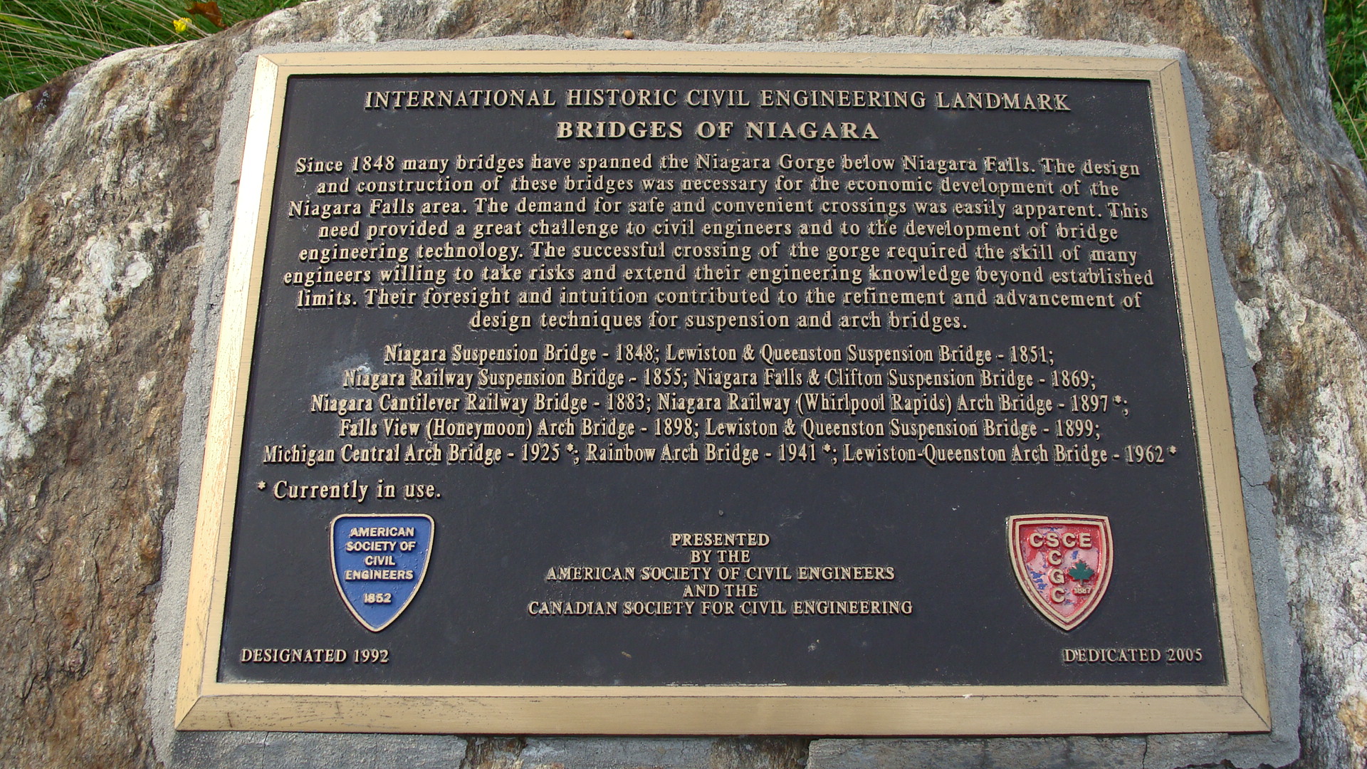 Bridges of Niagara plaque