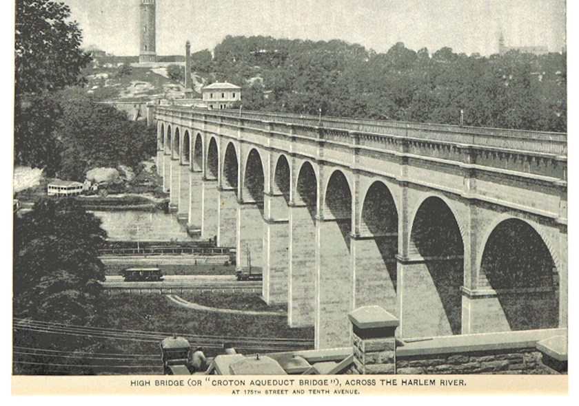 High Bridge, or, "Croton Aqueduct Bridge" in New York City across the Harlem River (at 175th Street and Tenth Avenue).