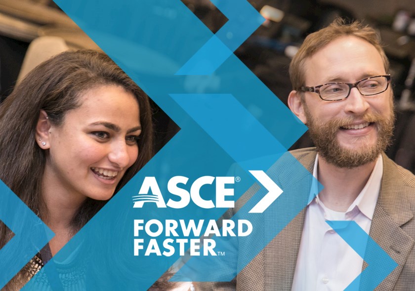 ASCE: Forward Faster promotional image featuring two people laughing.