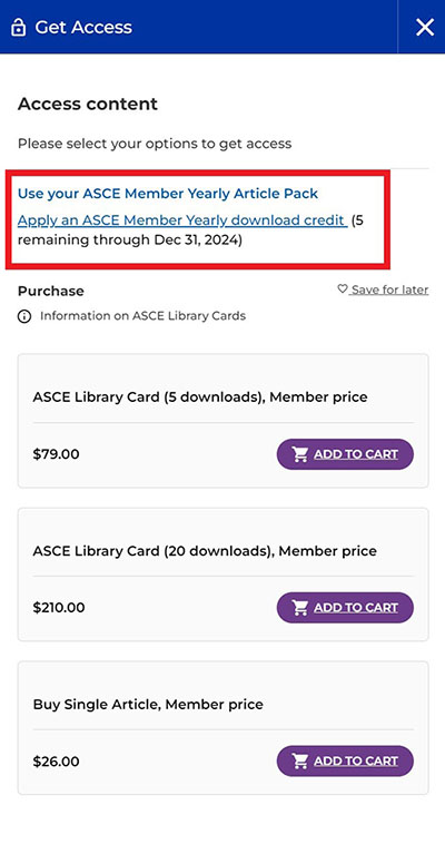 ASCE Member Yearly Article Pack - Step 3: Apply your free download credit