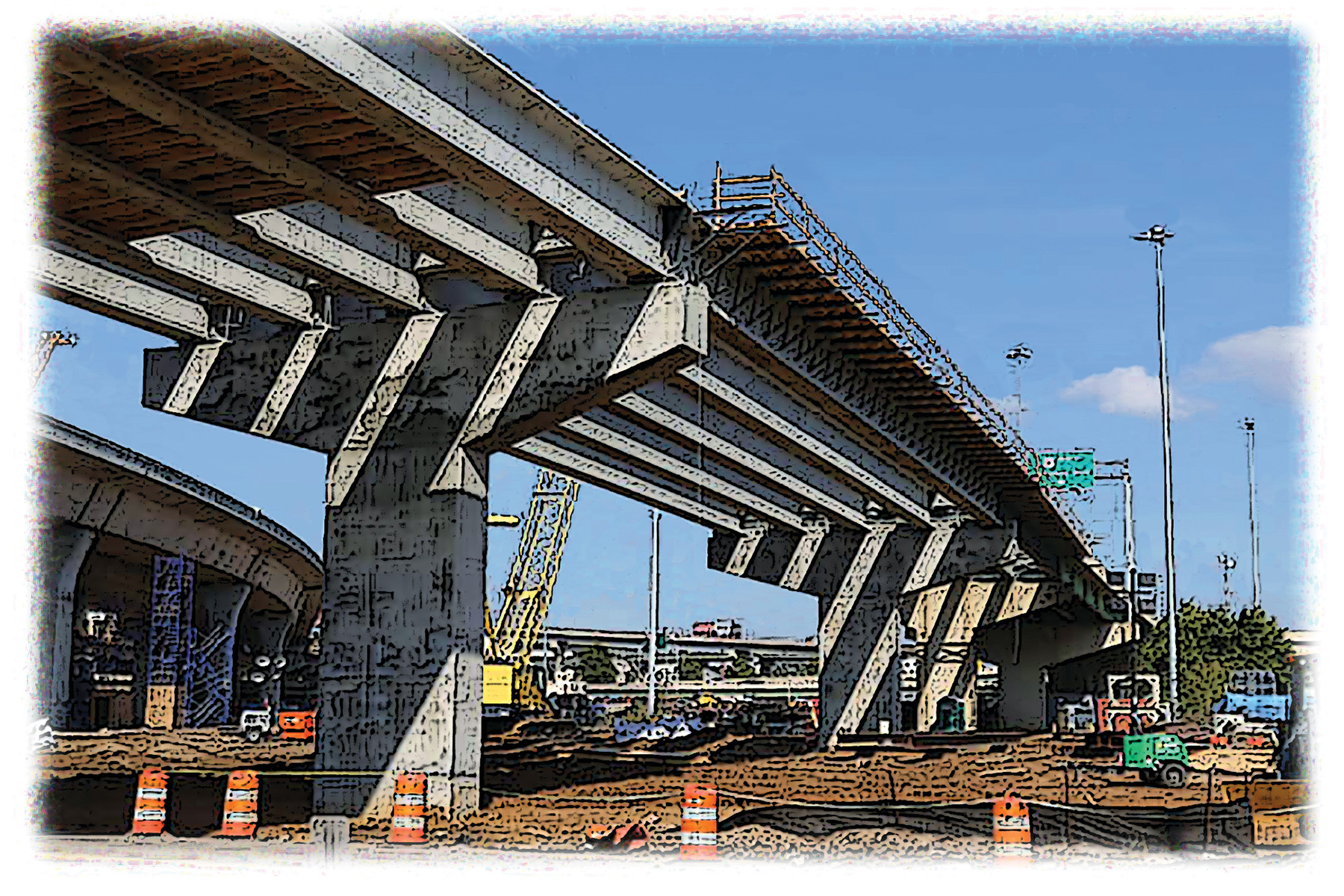 side view of elevated highway under construction
