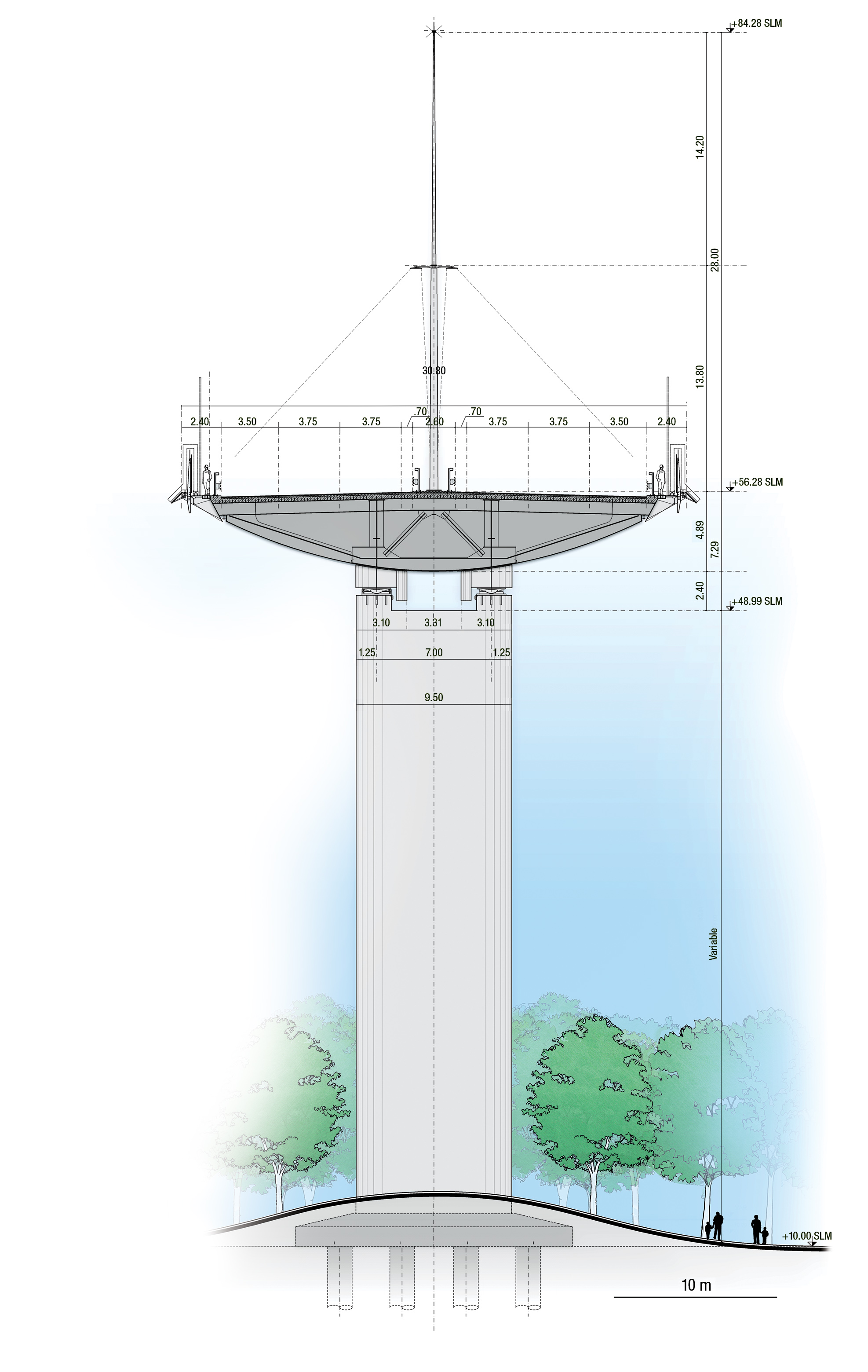 drawing showing the transverse section of a bridge pier