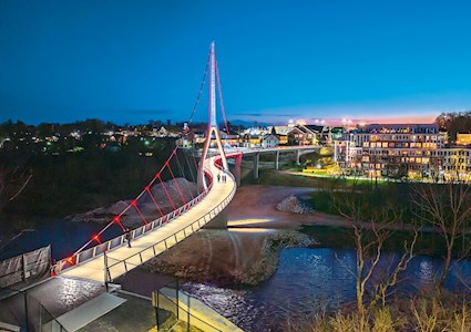 bridge shaped like an s photographed at night