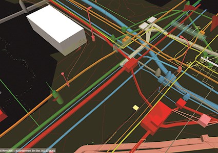 photo of underground mapping showing various utilities: electric, gas, chilled-water, and communications