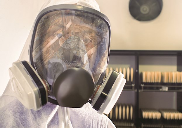 man in biohazard gear