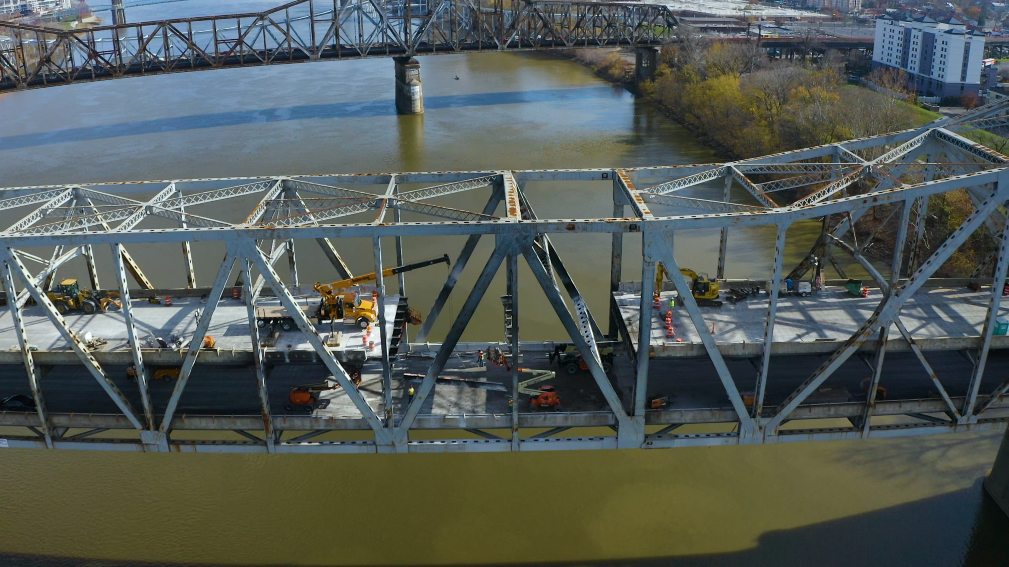 deck and beams shown removed from the Brent Spence Bridge