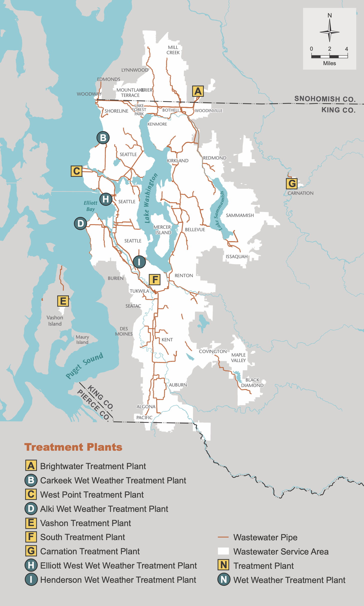 map of treatment plants in King County Wastewater Treatment Division