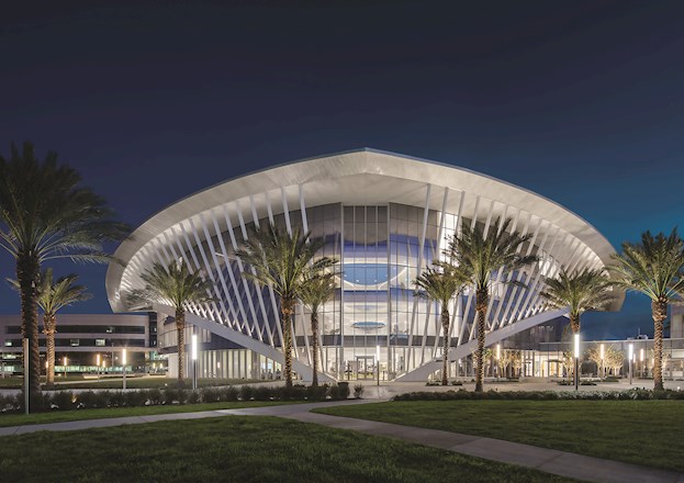 new building shaped like the wings of a bird