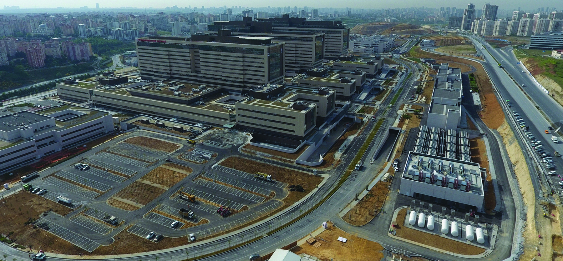 aerial view of hospital complex