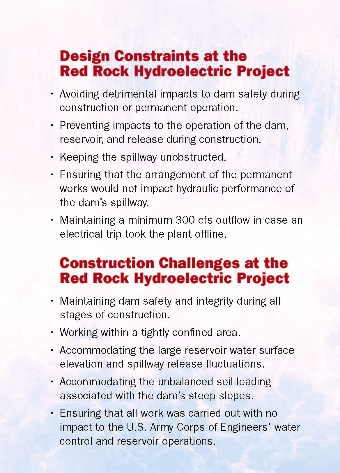 list of design constraints and challenges at red rock dam