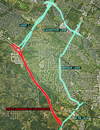 map of State Highway 45 project in Austin, Texas