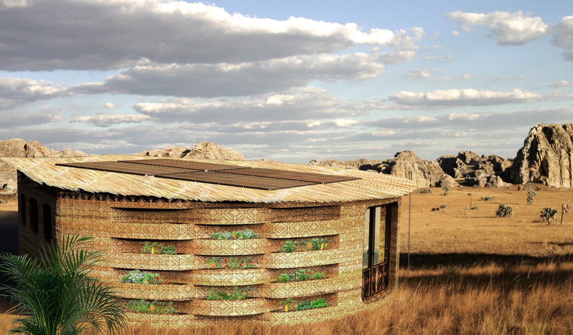 a close look at patterns on the side of a school