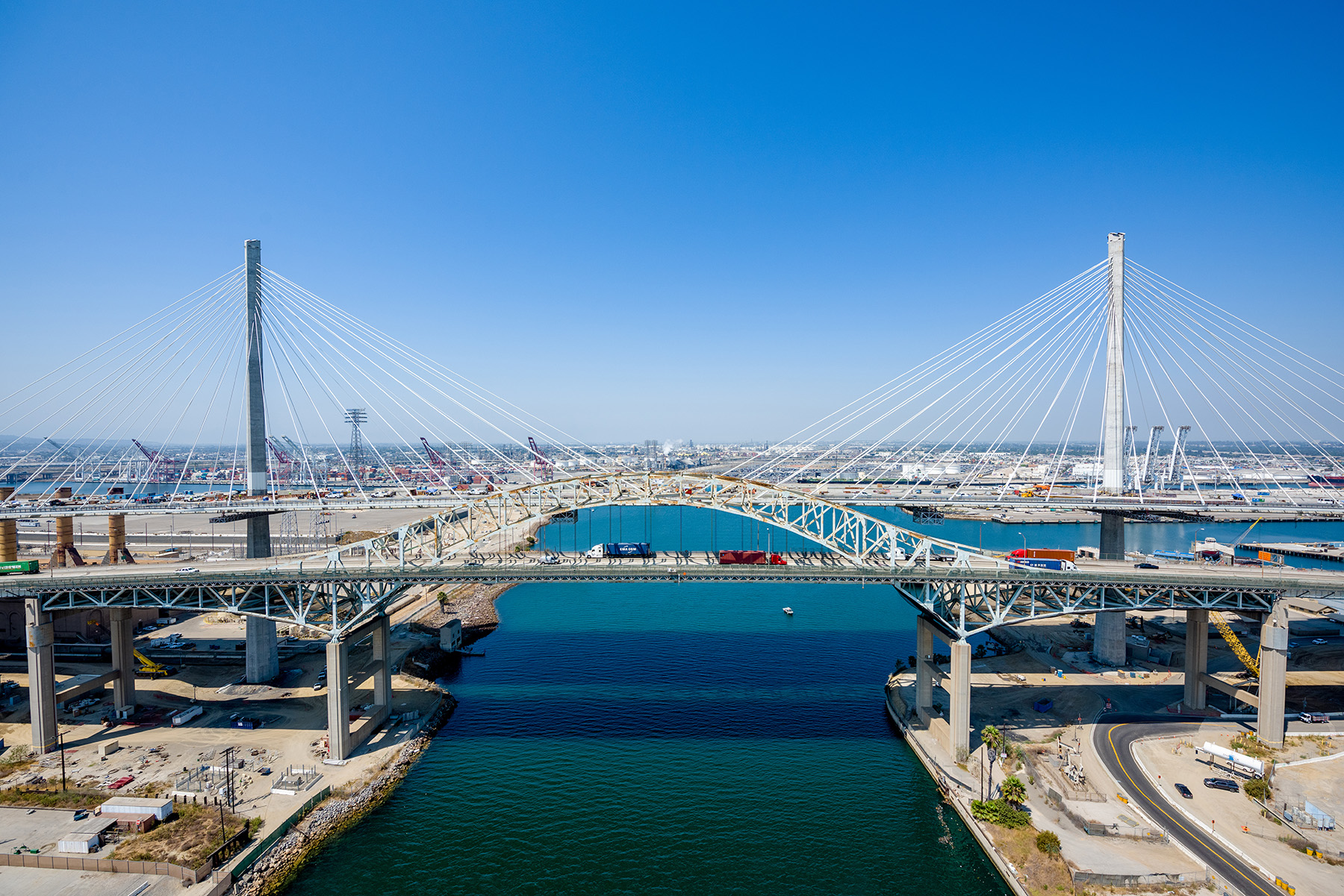 cable stayed bridge spanning water