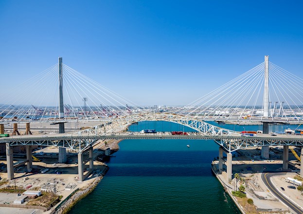 cable stayed bridge spanning a ship port