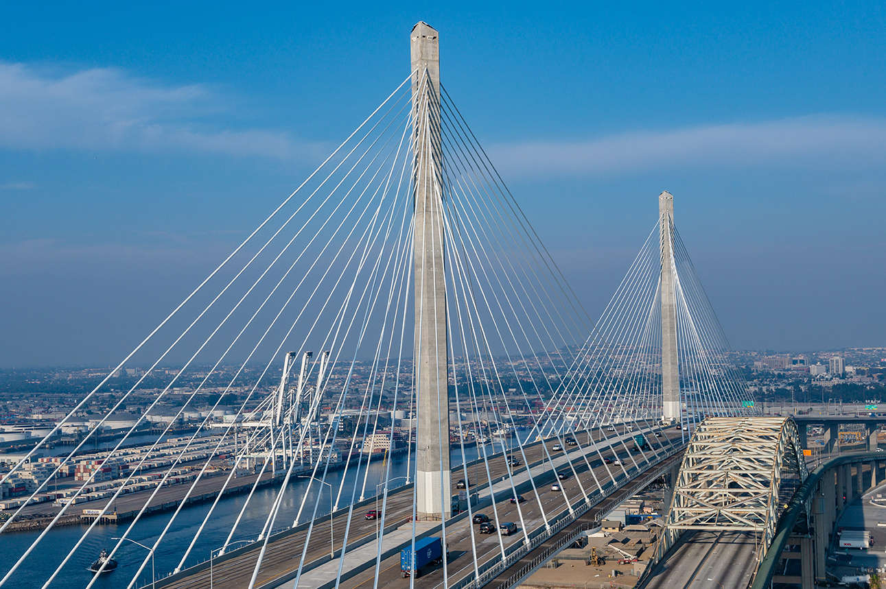 construction photo of a cable stayed bridge