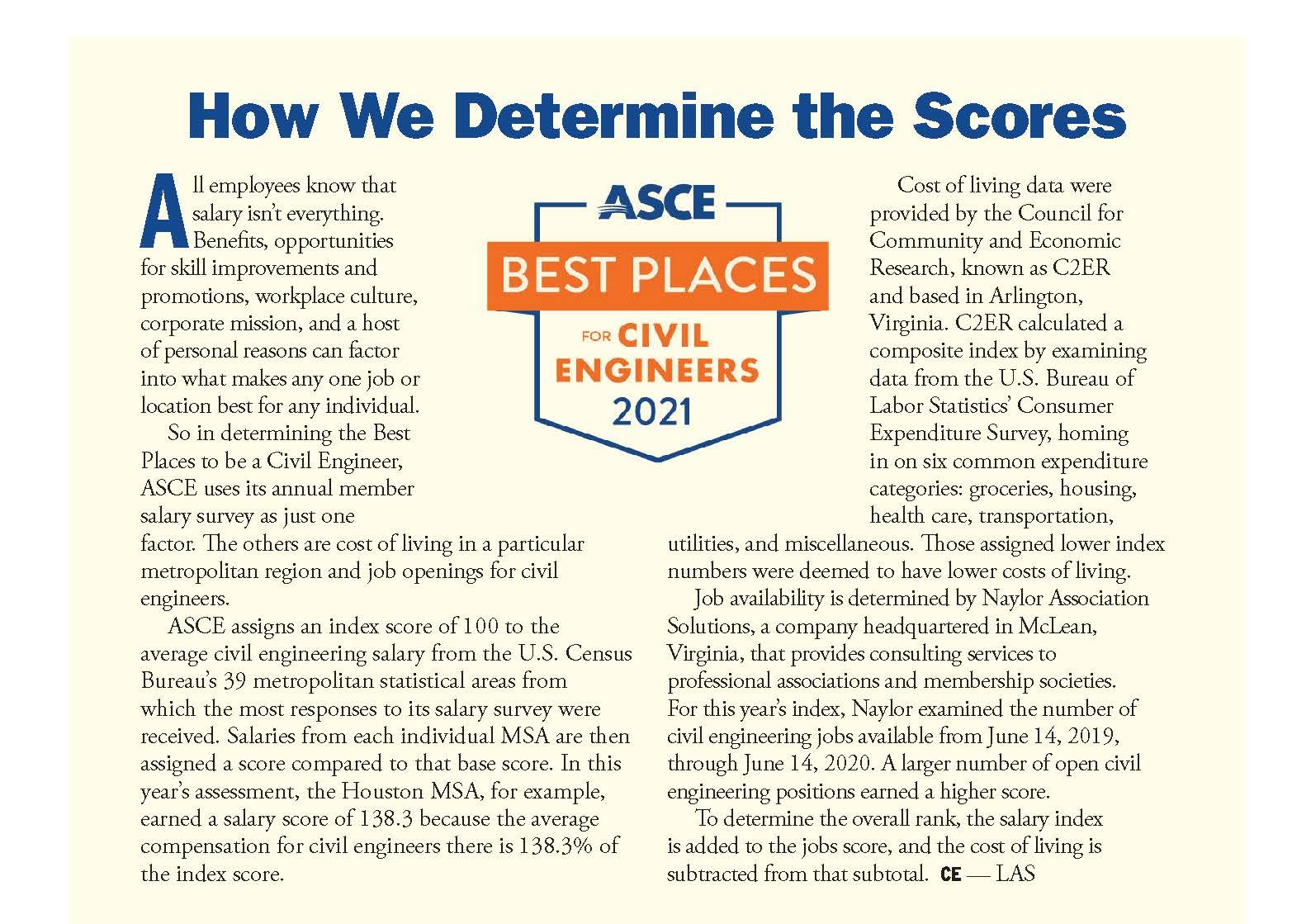 information showing how ASCE determined the best places to work scores