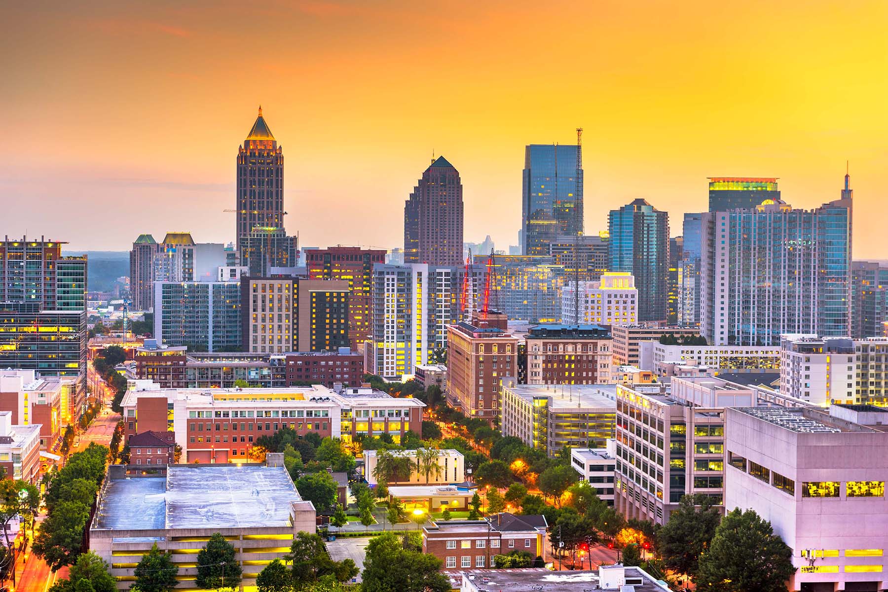 Atlanta, Georgia, USA downtown cityscape from above at twilight.