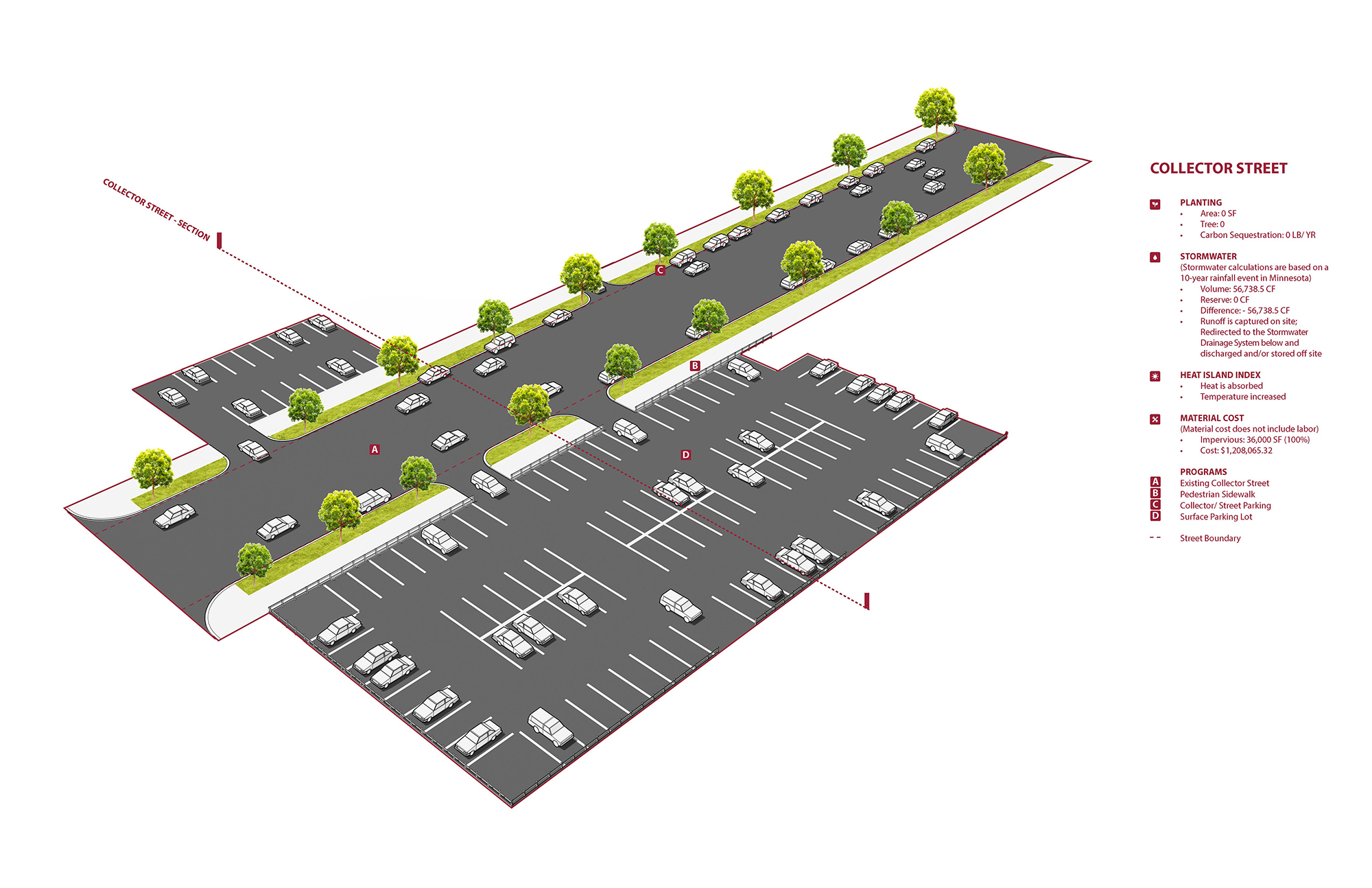 aerial drawing of paved road and parking lot