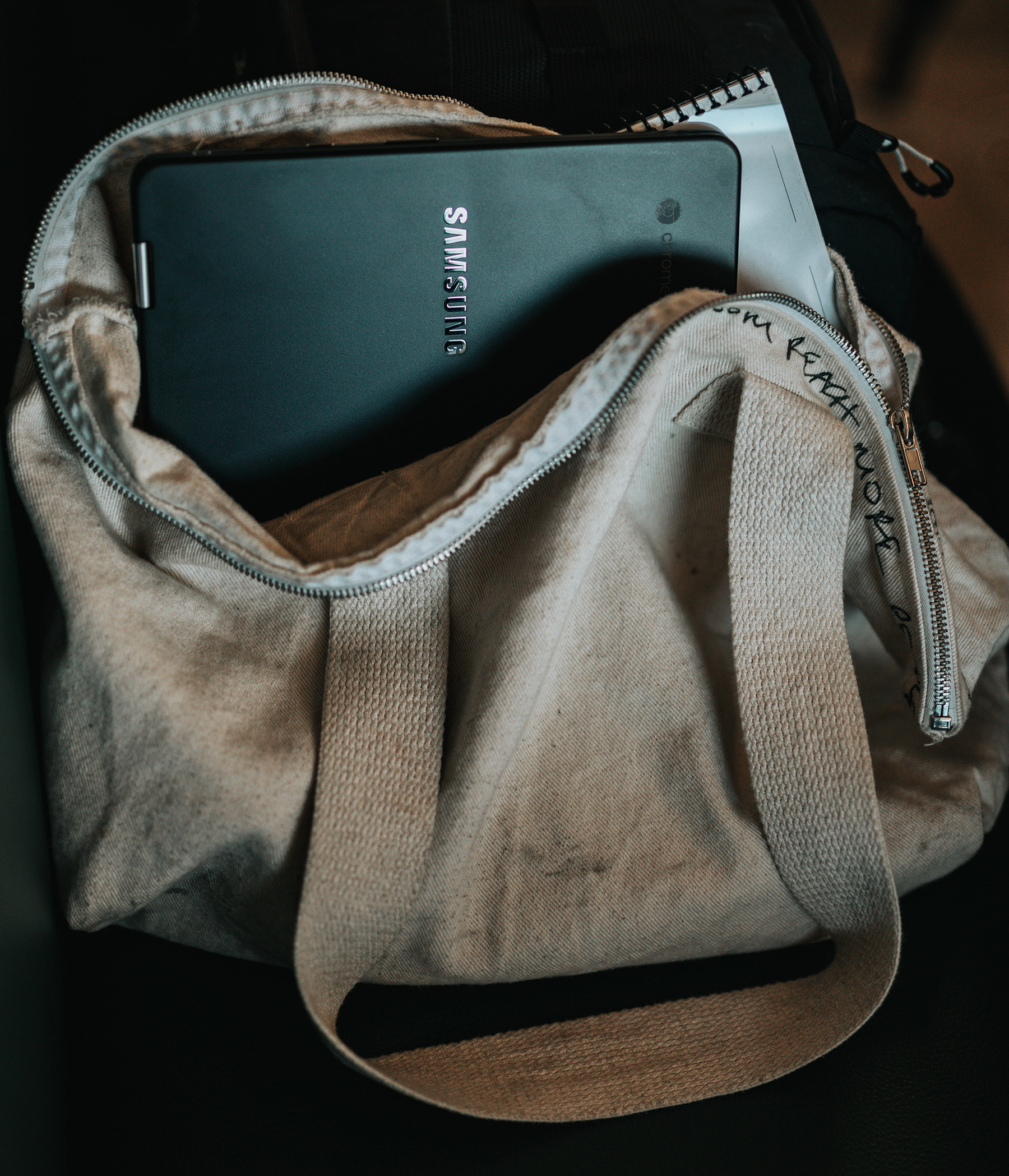 chromebook in old bookbag