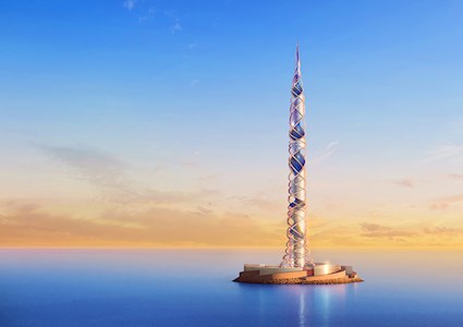 cylindrical structure with a pointy top emerging out of the water