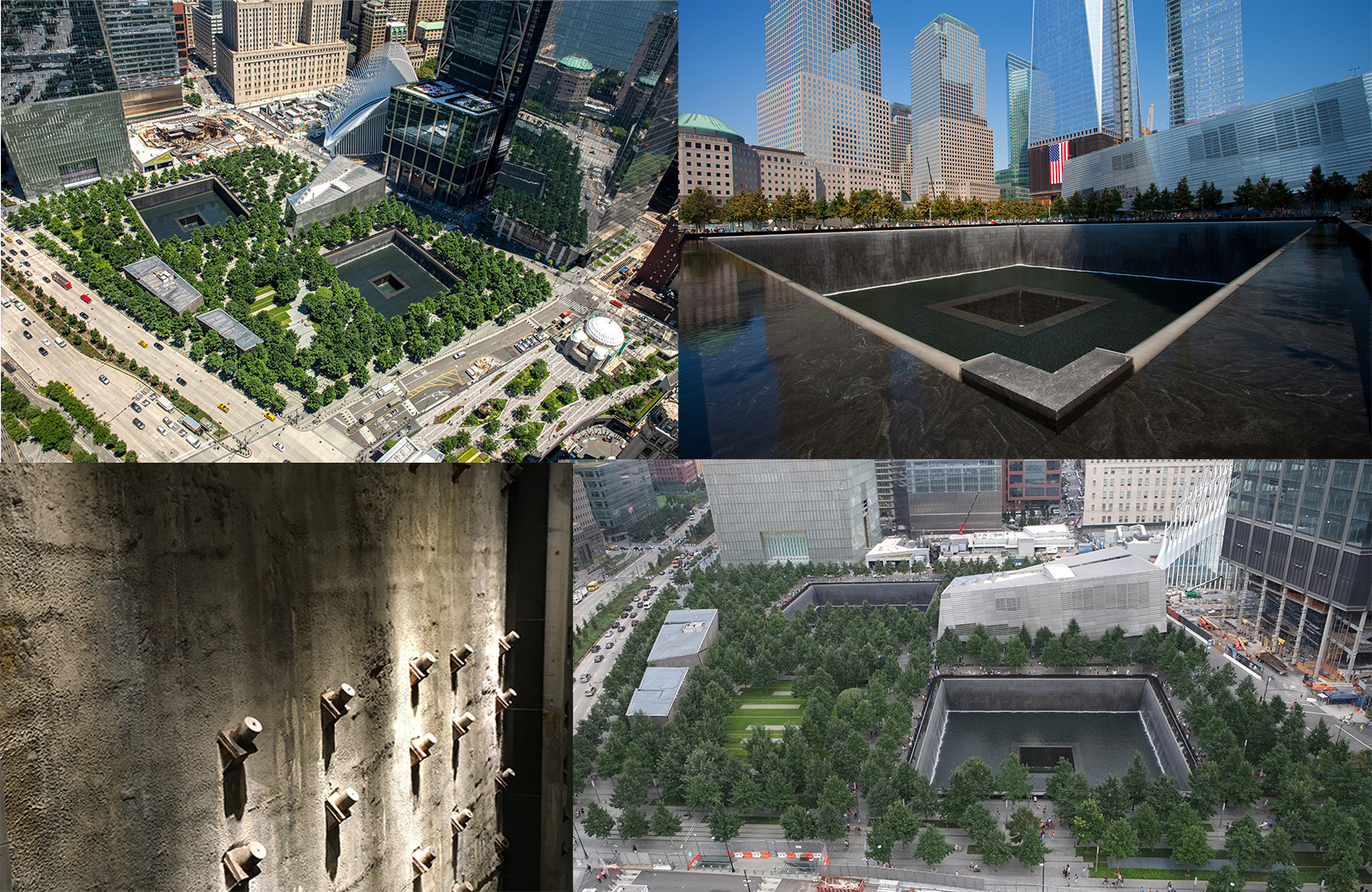 pictures of buildings and landscapes that are memorial sites for the Sept. 11 terrorist attacks