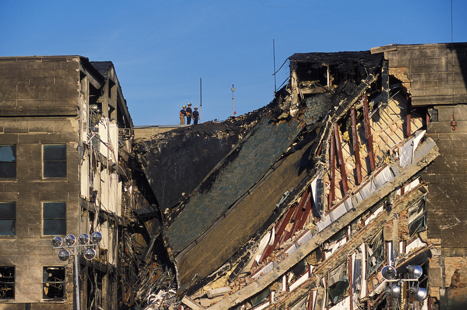 collapsed side of a building