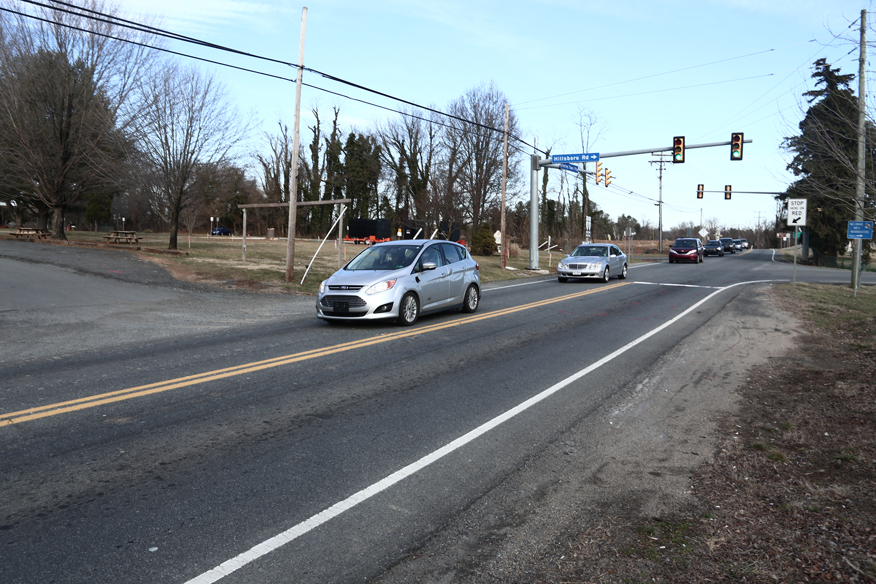 aged, narrow road and intersection