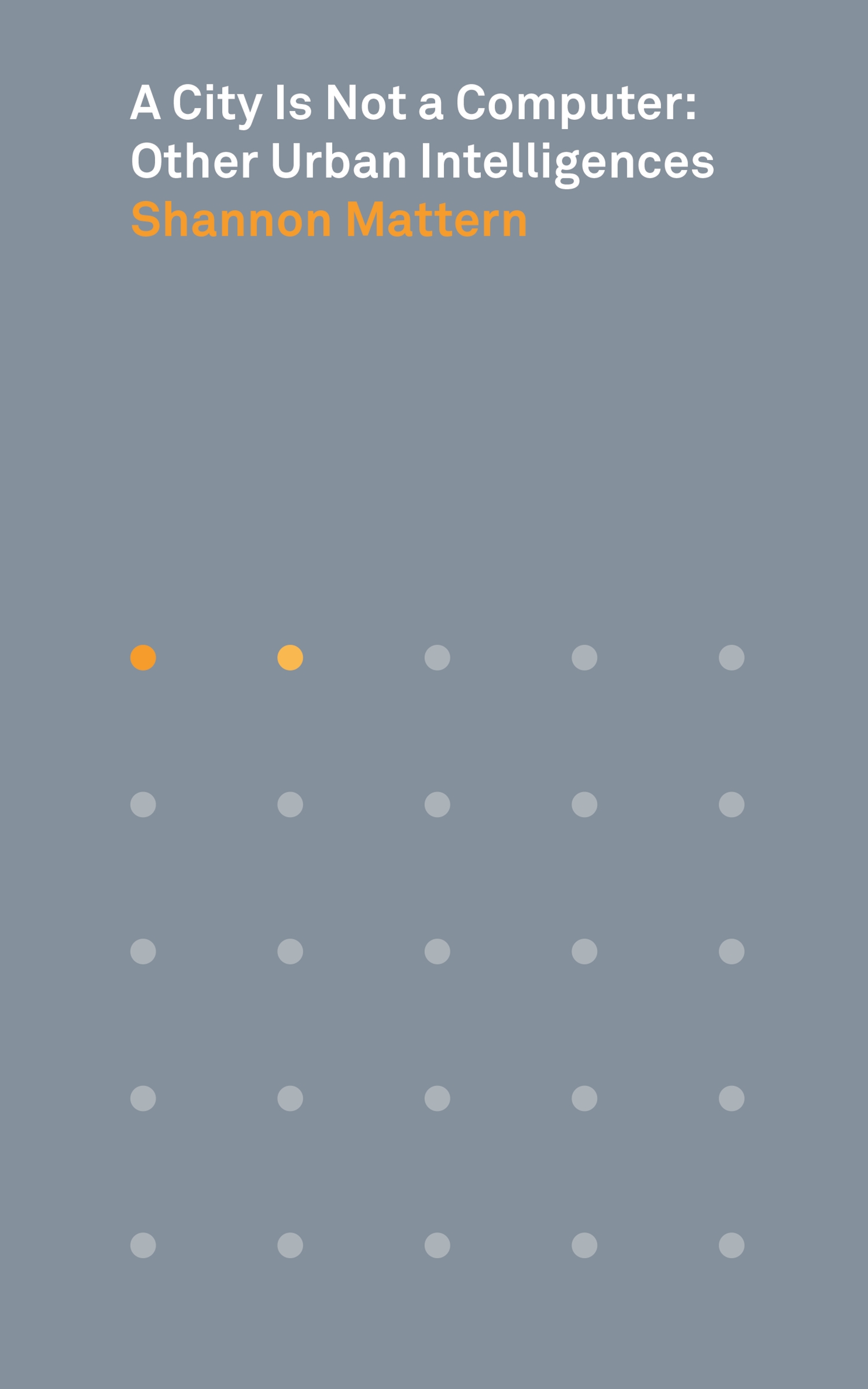 GRAY BOOK COVER WITH WHITE AND ORANGE FONT AND DOTS
