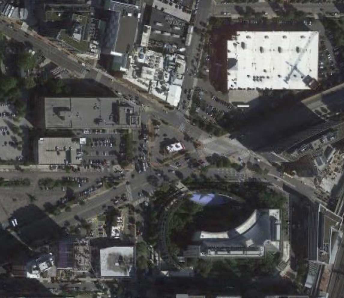 aerial of triangular intersection