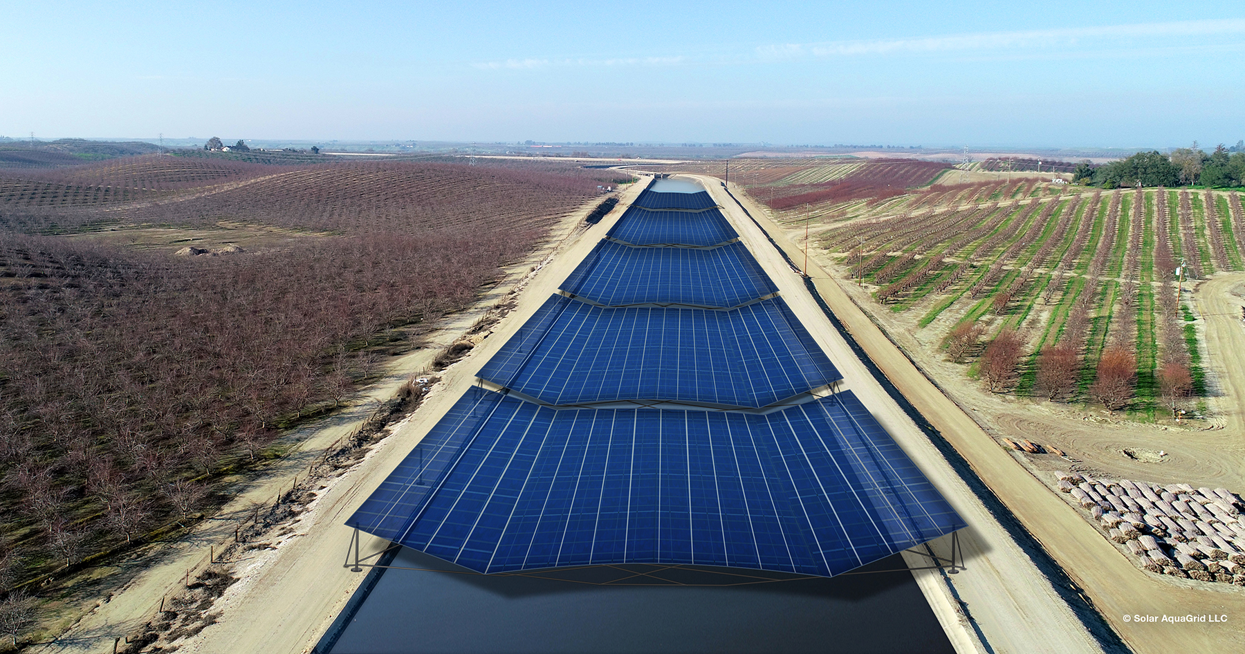 rendering of solar panels over a canal