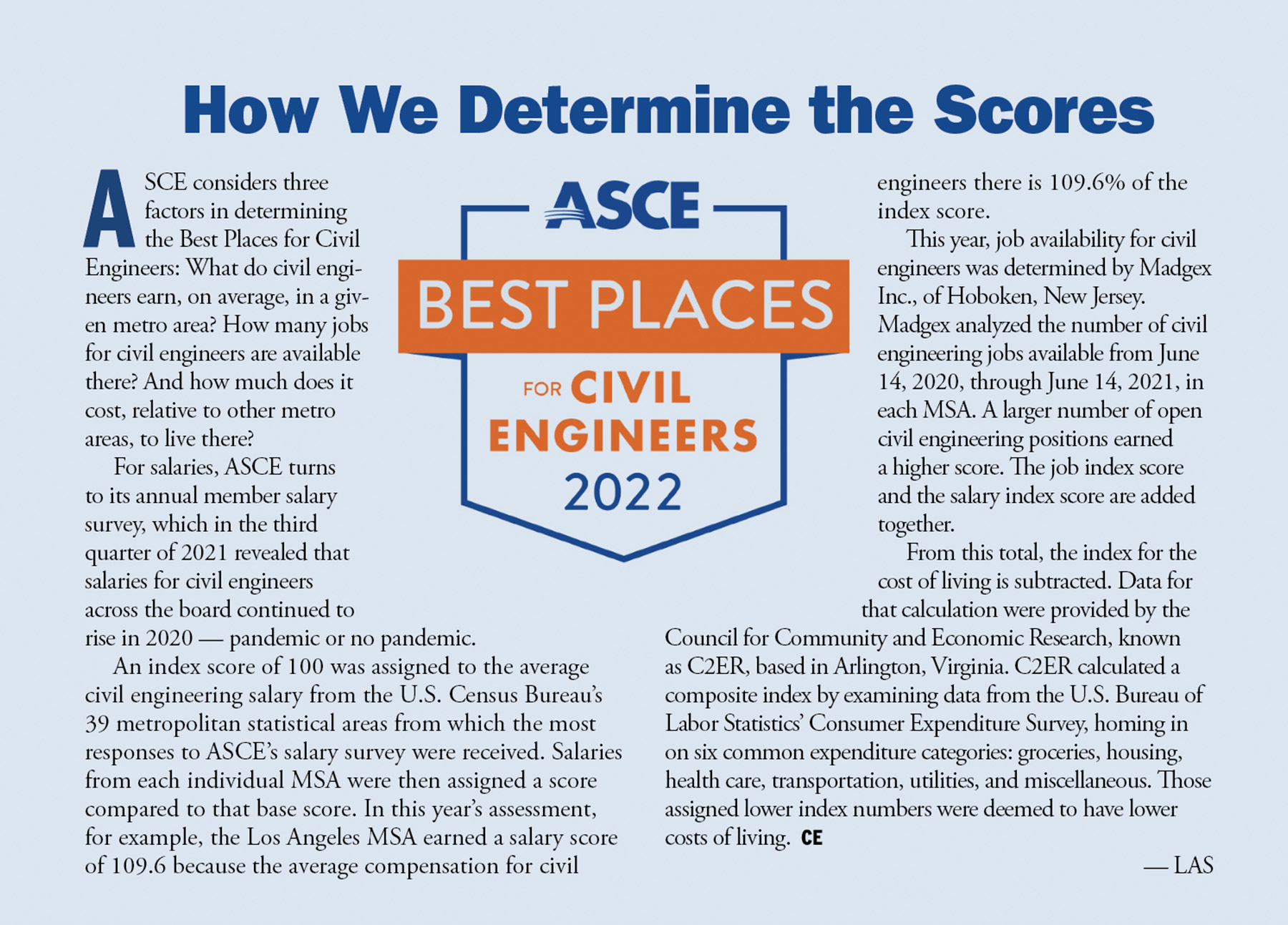 information showing how ASCE determined the best places scores