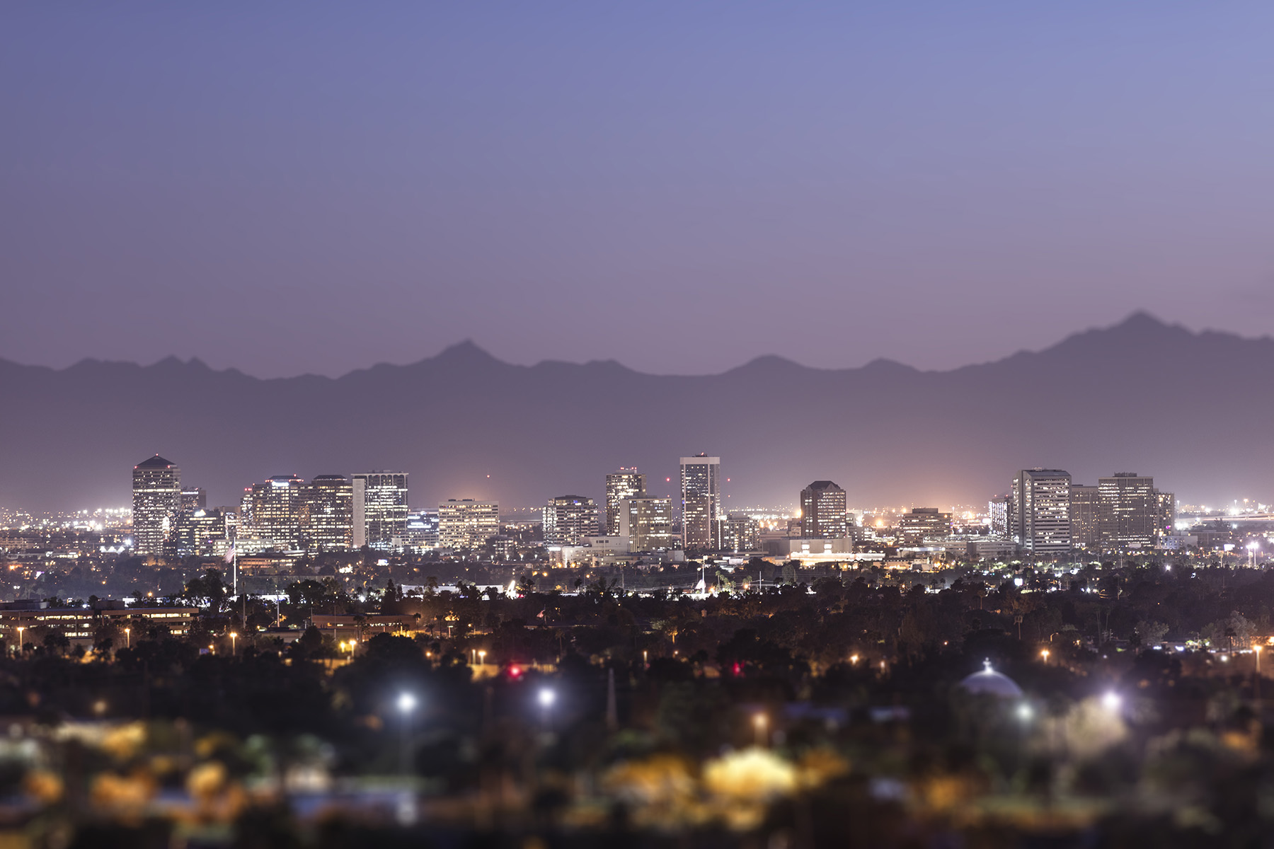 Phoenix, Arizona, USA downtown cityscape at night.