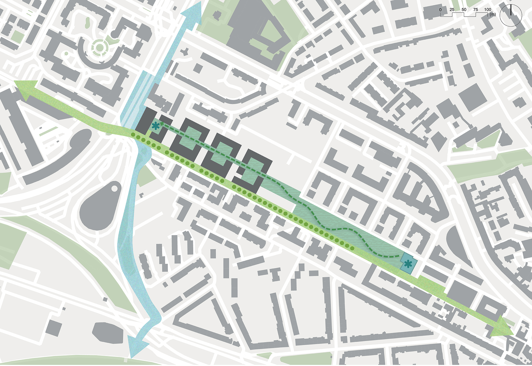 SITE PLAN SHOWING GREEN CORRIDOR