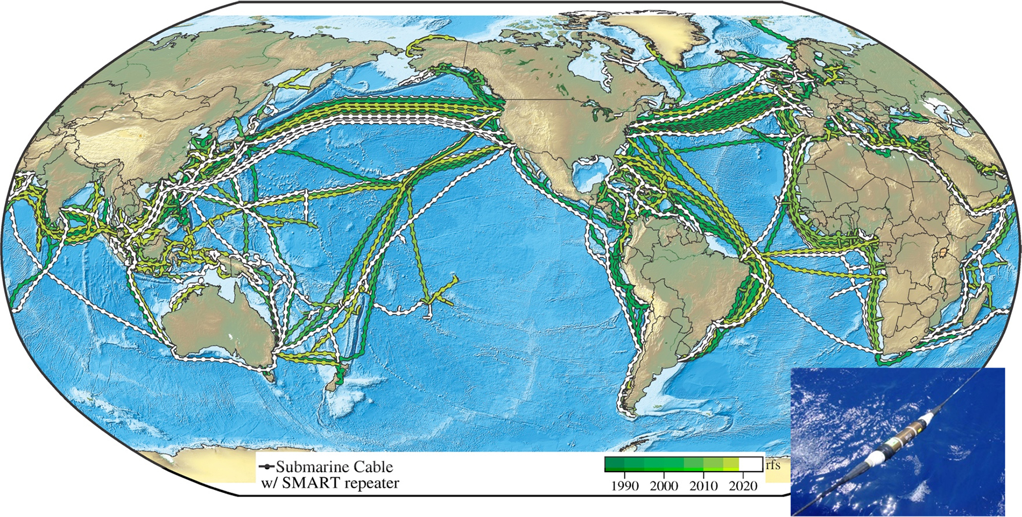 WORLD MAP WITH INSET PICTURE OF REPEATER